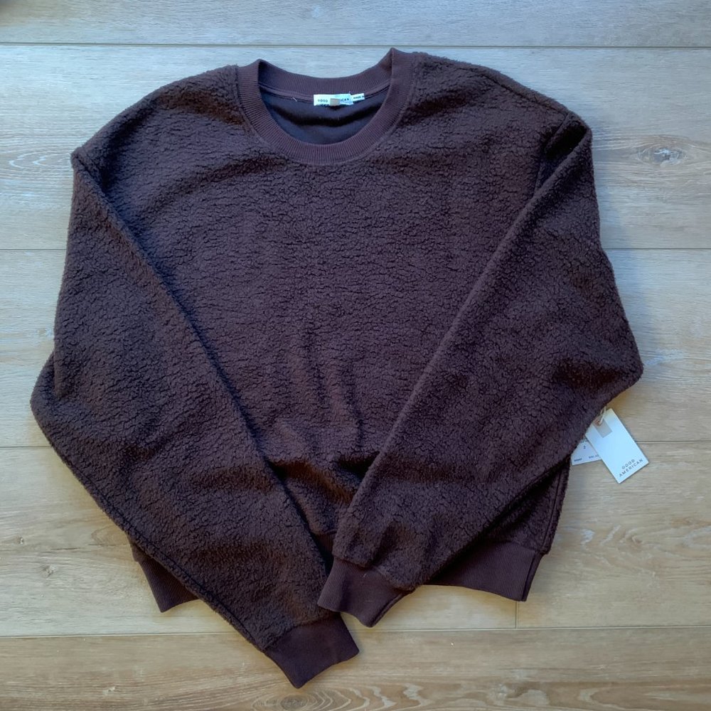 Good American Sherpa Boyfriend Pullover Sweatshirt - Size 2 (Medium) - Picture 3 of 5